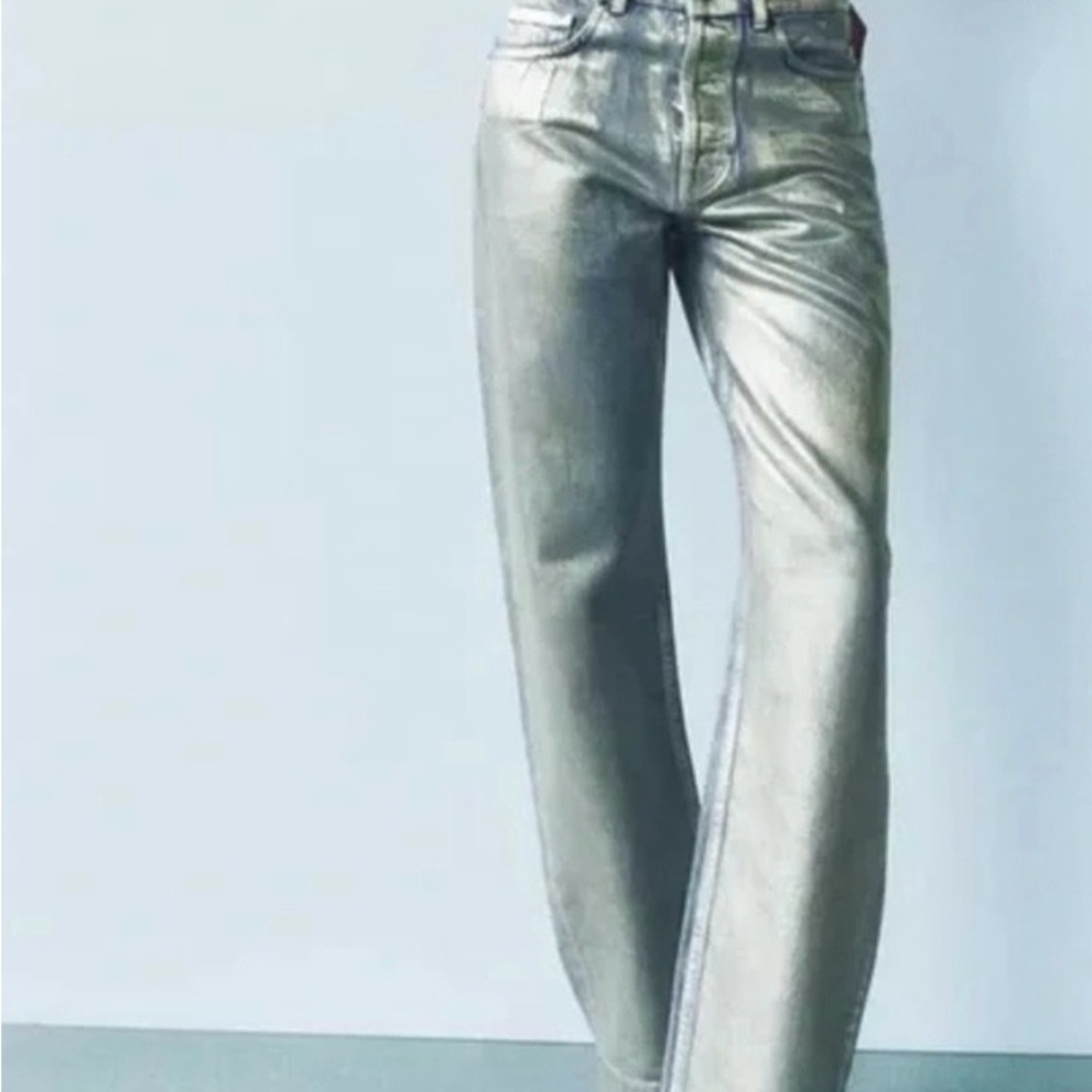 Zara Metallic Coated Blue Jeans